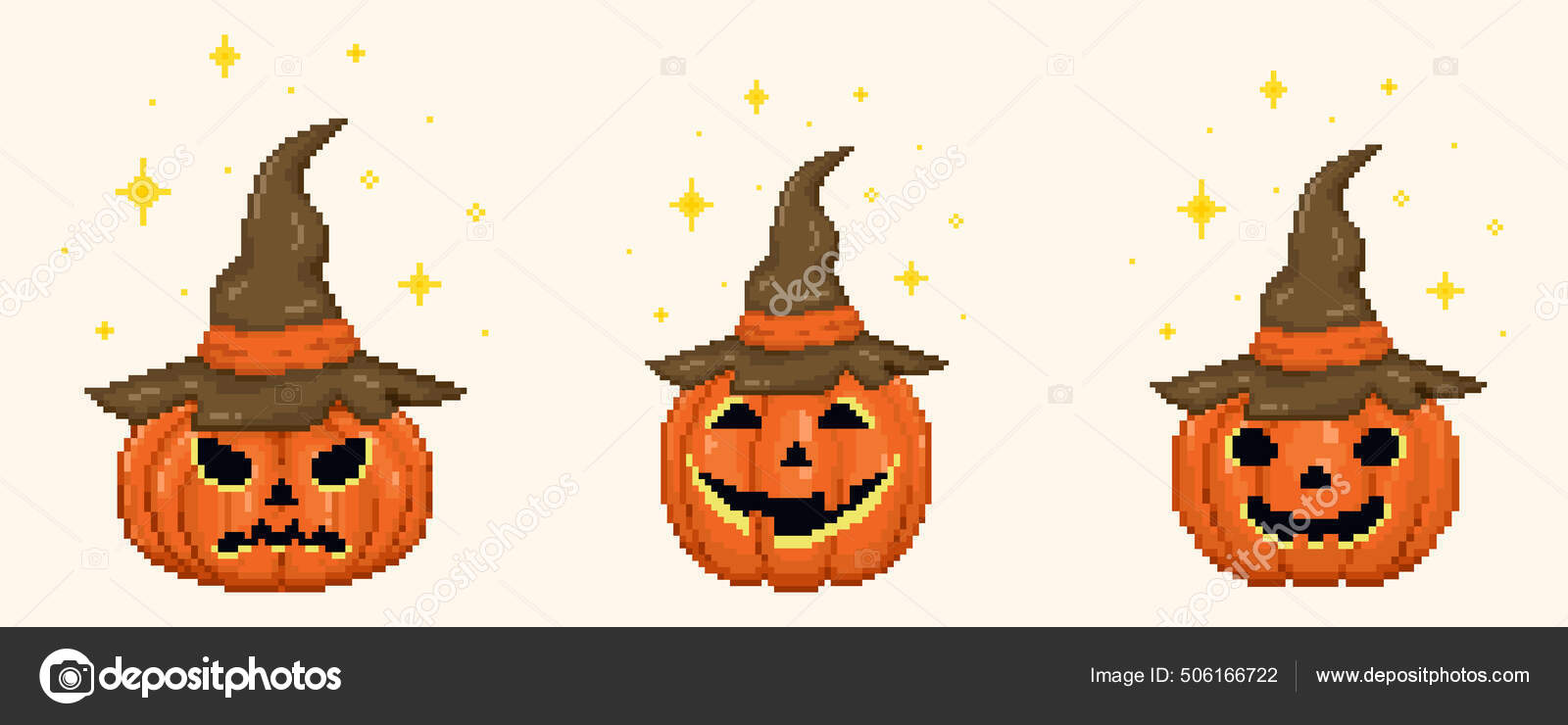 Conjunto De Quatro Abóboras Assustadoras De Halloween Em Estilo