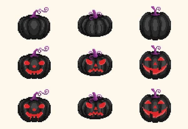 Pixel Art Sombre Collection Citrouilles Jack Mal Icônes Vectorielles Bits — Image vectorielle