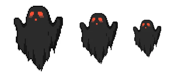 Pixel Art Black Horror Fantasmi Set Halloween Annata 90S Bit — Vettoriale Stock