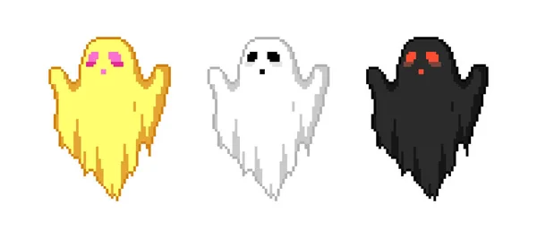 Pixel Umění Barevné Duchové Set Halloween Retro Bit Pixel Duchové — Stockový vektor