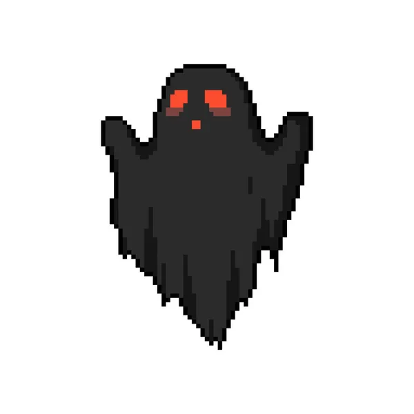 Pixel Arte Fantasma Terror Negro Halloween Vintage 90S Bit Pixel — Archivo Imágenes Vectoriales