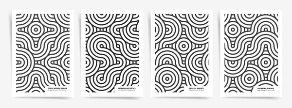 Klasik Geometrik Asya Poster Tasarım Şablonu. Poster, web sanatı, broşür, kitap kapağı için en iyisi. Japonlar doğal deseni geometrik elementlerle ve soyut dalgalı çizgilerle dalgalandırırlar. Vektör arkaplanı.