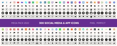 Social media logo icons and their silhouettes on white background. Online social networks symbols, social platforms and internet services actual logotype icons. clipart