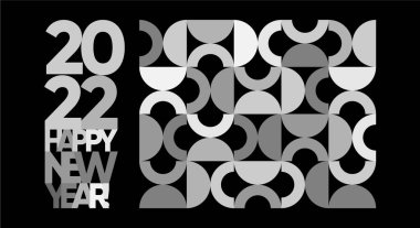Mutlu yıllar 2022 web pankartı tasarımı, poster ya da afiş, asgari geometrik tarzda. 2022 Bauhaus geometrik logosu. 2022 numara tasarım şablonu. Vektör soyut geometrik 2022 geri dönüş ve beyaz poster.