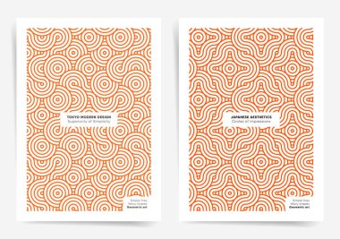 Basit modern Japon poster şablonları. Retro dalgalı çizgiler poster, afiş, broşür ve kapak için soyut şablon. Basit bir iş eğrisi desen tasarımı. Dijital sunum kapağı düzenleri.