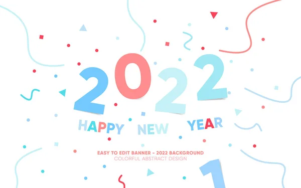 矢量快乐新年2022年背景与简单的几何彩色文字和爆炸的几何形状 圣诞假期网页横幅 传单和社交媒体问讯处的设计 2022年标志 — 图库矢量图片