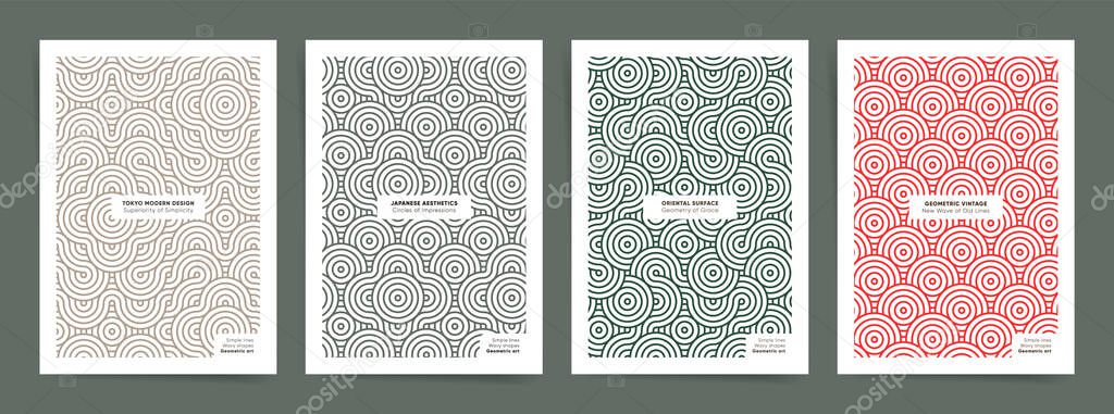 Modern simple geometric wavy lines poster design templates. Asian trendy style cover templates for business posters, layouts, brochures, flyers. Japanese business design templates.
