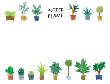 Sıradan Dokunuş Basit Yeşil Saksı Bitki İllüstrasyon Seti
