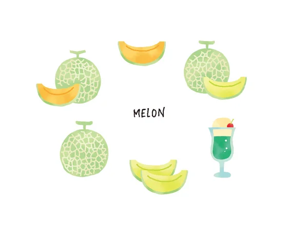 Casual Touch Watercolor Melon Illustration Set — Stock Photo, Image