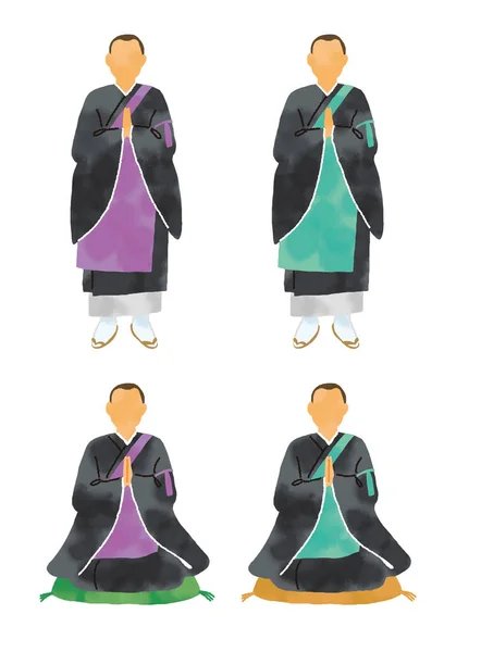 Casual touch Watercolor monk figure illustration set