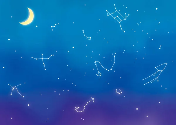 Illustration of summer constellations, the Milky Way and the night sky