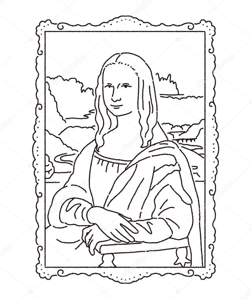 Simple line illustration of Mona Lisa
