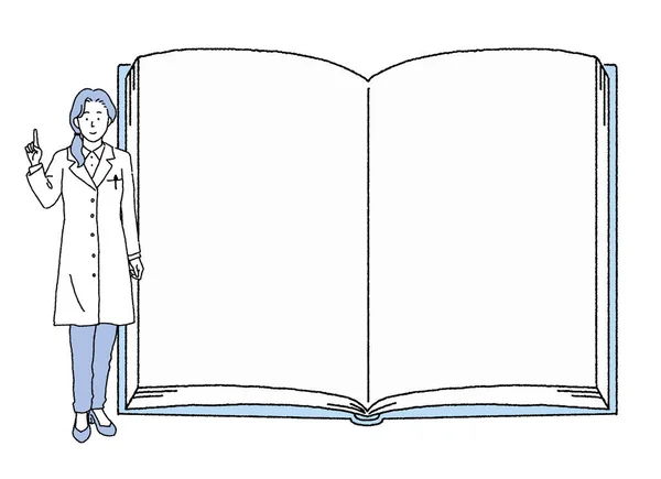 Illustration Stor Öppen Bok Och Läkare — Stock vektor