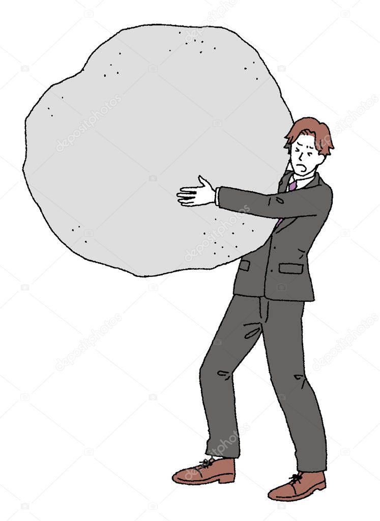 Illustration of a man in a suit carrying the burden of debt and care