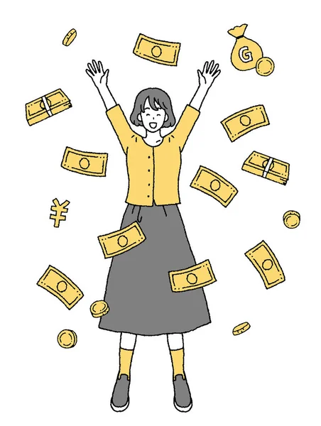 Clipe Arte Uma Mulher Que Está Feliz Obter Dinheiro —  Vetores de Stock