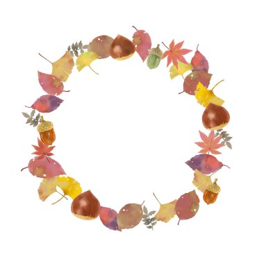 Sonbahar motiflerinin dökülen yaprakları ve kestane örnekleri