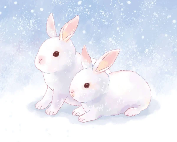 Illustration of two cute and realistic rabbits.