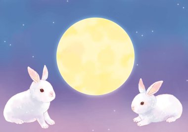 Sevimli bir tavşan ve ay görüntüsü