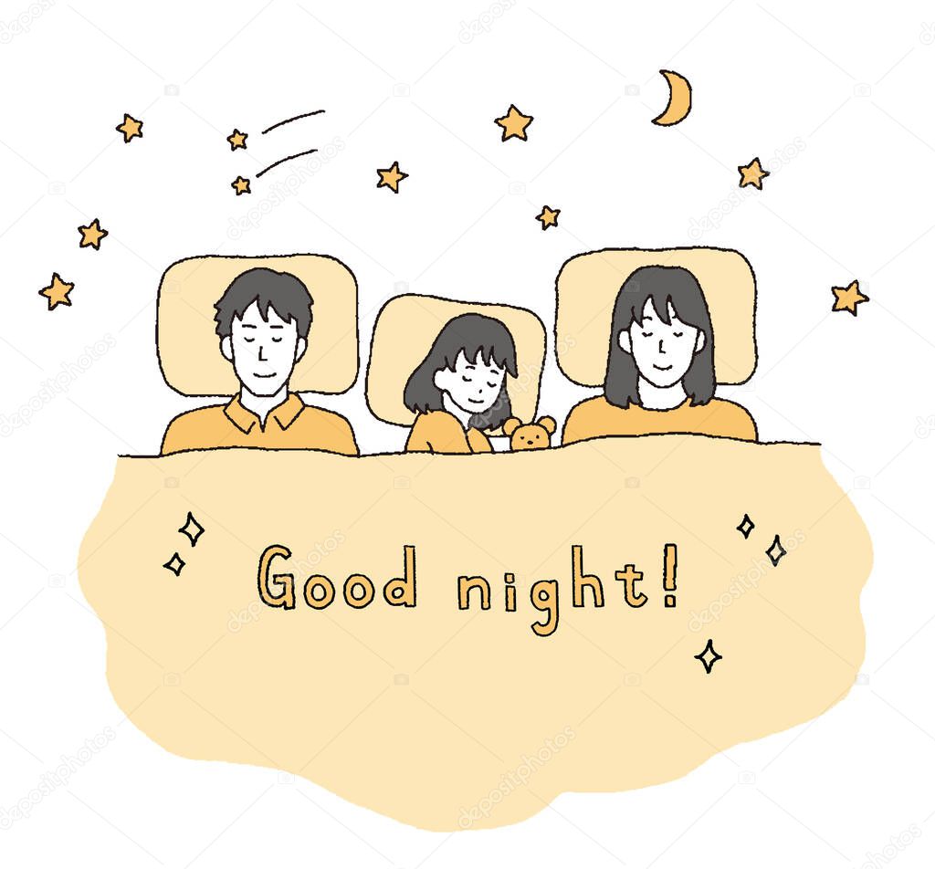 Illustration of a family sleeping together