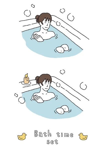 Conjunto Ilustración Una Mujer Tomando Baño — Vector de stock