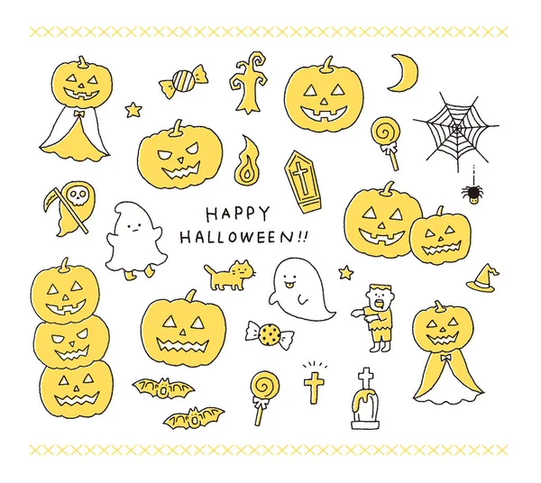 Leuke Illustratieset Met Halloween Motieven — Stockvector