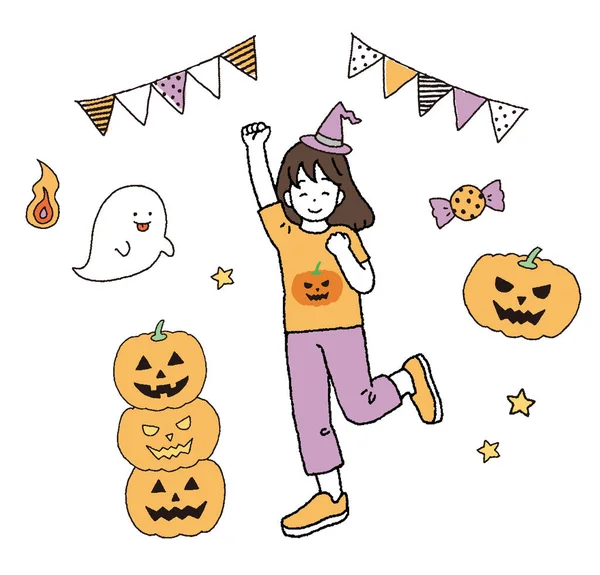 Ilustración Una Chica Divirtiéndose Una Fiesta Halloween — Archivo Imágenes Vectoriales