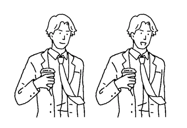 Illustrazione Giovane Uomo Uomo Affari Possesso Una Tazza Caffè — Vettoriale Stock