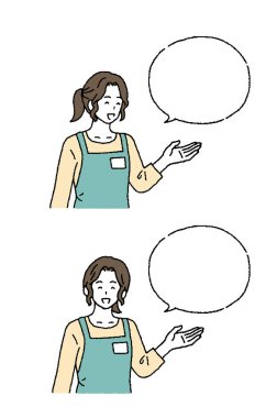 Kadın satış elemanının basit bir çizim seti..