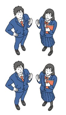 Simple Touch Illustration of a male and female student with an overhead view