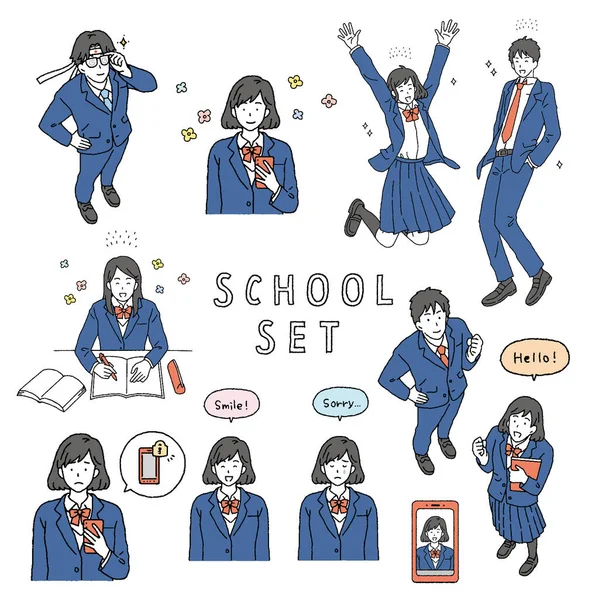 Simple Touch Illustration Set Male Female Students — Vetor de Stock