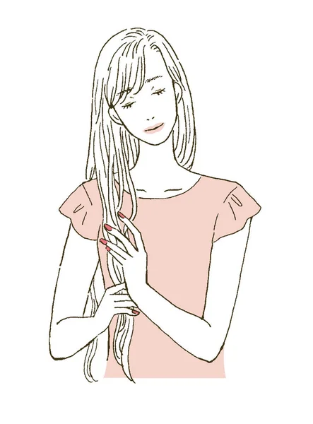 Illustration Une Femme Prenant Soin Beauté Ses Cheveux — Image vectorielle