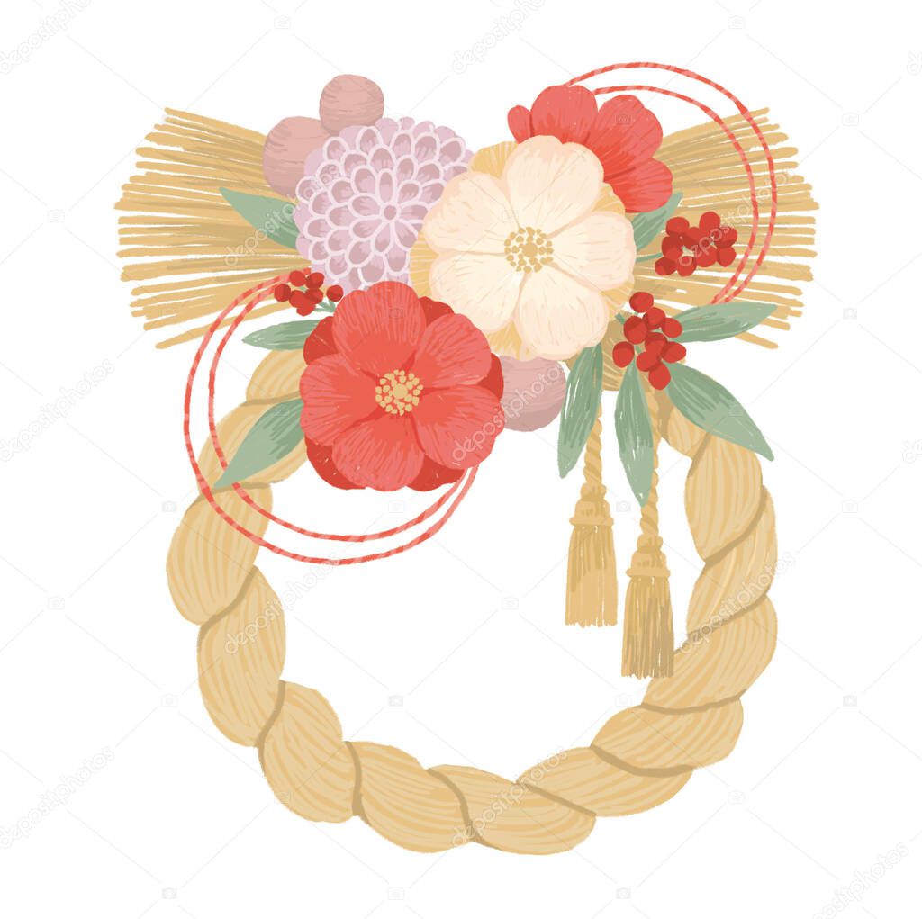 Illustration of natural and cute Shimenawa rope