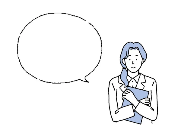 Simple Touch Illustration Une Femme Médecin Expliquant Son Haut Corps — Image vectorielle