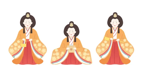 Hina Matsuri Festival Muñecas Ilustración Simple Linda Tres Cortesanas — Archivo Imágenes Vectoriales