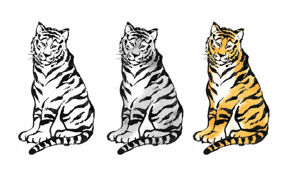 Clip Art Illustration Tiger New Year Card Illustration Tiger Ink — Stok Foto
