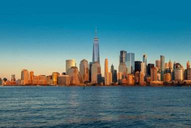 New York şehri. New York silueti Manhattan. New York ikonik simgesi. New York Panorama silueti. Günbatımında Manhattan ile NYC