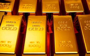 Altın rezervi külçeleri. Altın bar stüdyo geçmişi. Metal altın desenli. Altın külçe