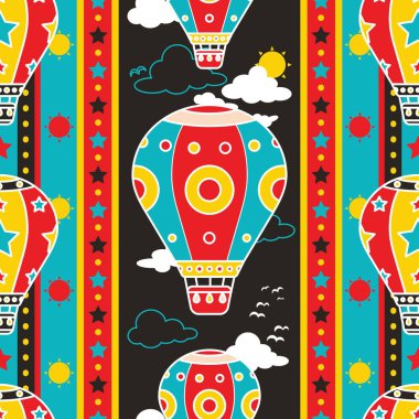 Renkli Vektör Grafik Dikey Hava Balonu Partisi Kusursuz Desen Arkaplan ve Görünüm Tasarımı için kullanılabilir