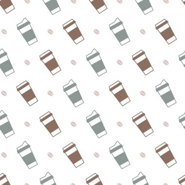 Şirin Yeniden Kullanılabilir Kahve Fincanları Vektörü Grafiksiz Desen arkaplan ve giysi tasarımı için kullanılabilir