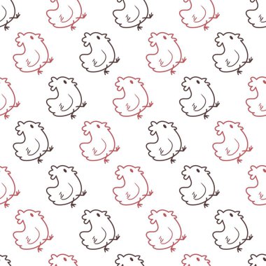 Tavuk Düz Vektör Grafik Çizgi Sanatı ile kusursuz Desen arkaplan ve giyim tasarımı için kullanılabilir