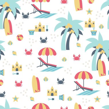 Eğlence Yaz Tatili Sahil Vektörü Grafik Sanatsız Desen, arka plan ve giysi tasarımı için kullanılabilir