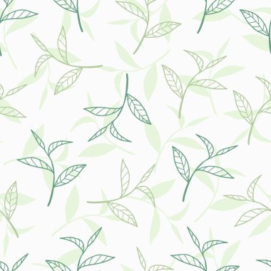 Taze Yeşil Çay Yaprakları Vektör Grafik Çizimsiz Çizimsiz Desen Arkaplan ve Görünüm için kullanılabilir