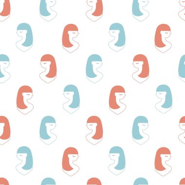 Güzel, uzun saçlı bir kızın profil çizgisi olan sıradan, pürüzsüz desenler arka plan ve giysi için kullanılabilir.