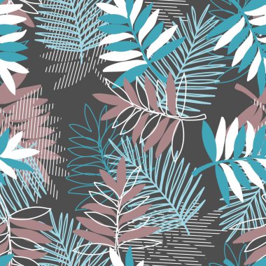 Gece Yaz Tropikal Yaprakları Vektör Grafiksiz Deseni arkaplan ve giysi tasarımı için kullanılabilir