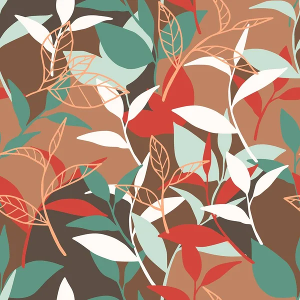 Patrón Sin Costura Verano Con Abstracto Vector Art Leaves Esquema — Archivo Imágenes Vectoriales
