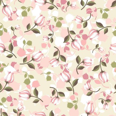 Soyut Bahar Pembe Lale Çiçekleri Grafik Sanatı Vektörü Kusursuz Desen arkaplan ve giyim tasarımı için kullanılabilir