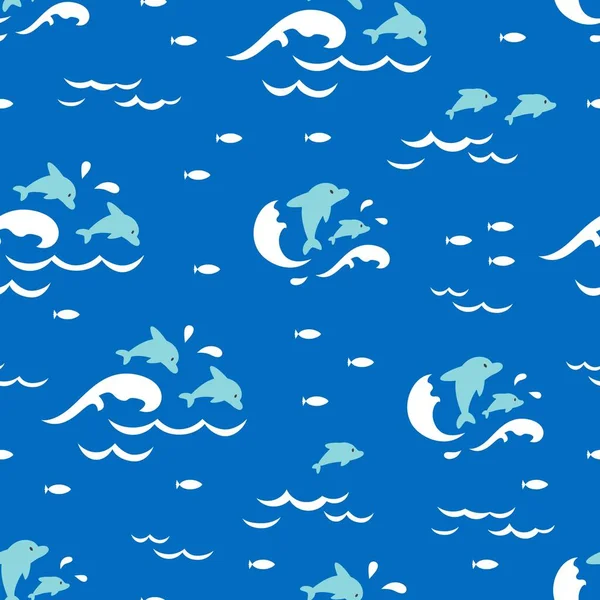 Dolphin Jumping Ocean Blue Color Palette Vector Gráfico Cartoon Padrão —  Vetores de Stock