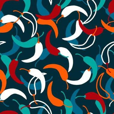 Moda Baharatlı Sebze Biberleri Vektör İllüstrasyonu Kusursuz Desen Arkaplan ve Giysi Tasarımı için kullanılabilir