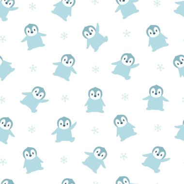 Happy Dancing Baby Penguins Vektör Çizgi Film Çizimi Kusursuz Desen Arkaplan ve Giysi Tasarımı için kullanılabilir