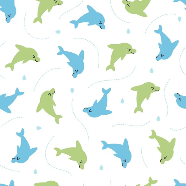 Happy Playful Dolphins Wektor Graficzny Bezszwowy Wzór Może Być Używany — Wektor stockowy